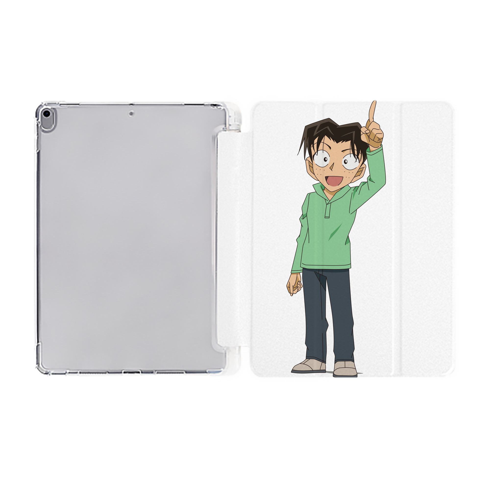 （画像用） 名探偵コナン 円谷 光彦 つぶらや みつひこ Detective Conan Mitch Tennyson IPad ケース ペン収納付き 三つ折りスタンド PUレザー×シリコン 対応機種9.5/10.5/10.9インチ